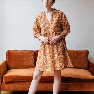 Mata Traders Sohla paisley baby doll mini dress long sleeve brown orange casual